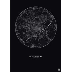 Affiche Montpellier – Poster carte de ville 10km | Gravura – Fond foncé