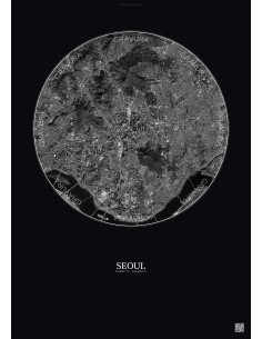 Affiche Seoul – Poster vue satellite 6km N&B | Gravura – Fond foncé