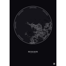 Affiche Reykjavik – Poster carte de ville 10km | Gravura – Fond foncé