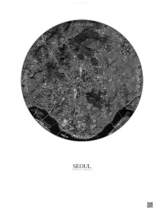 Affiche Seoul – Poster vue satellite 6km N&B | Gravura – Fond clair