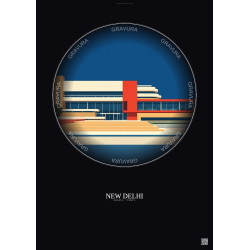 Affiche New Delhi – Poster illustration vintage – National Museum | Gravura – Fond foncé
