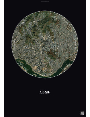 Seoul Satellite View Poster 6km Color | Gravura – Dark background