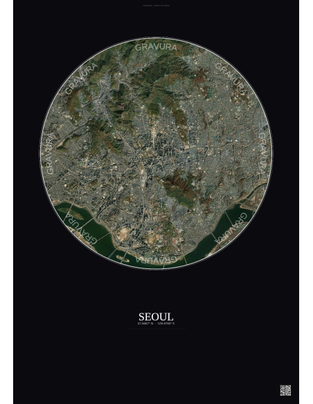 Seoul Satellite View Poster 6km Color | Gravura – Dark background