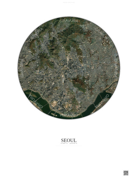 Affiche Seoul – Poster vue satellite 6km Couleur | Gravura – Fond clair
