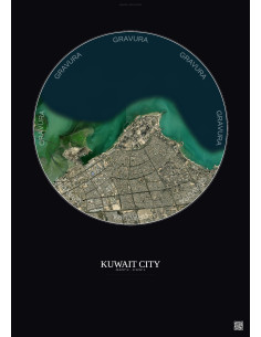 Affiche Kuwait City – Poster vue satellite 10km Couleur | Gravura – Fond foncé