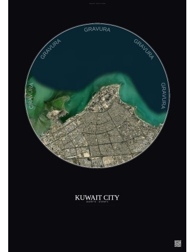 Affiche Kuwait City – Poster vue satellite 10km Couleur | Gravura – Fond foncé