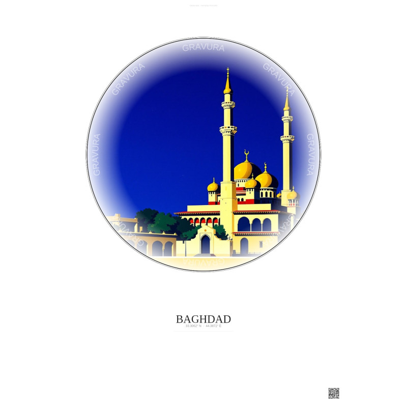 Affiche Baghdad – Poster illustration vintage – Al Kadhimiya Mosque | Gravura – Fond clair