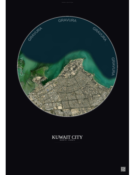 Affiche Kuwait City – Poster vue satellite 10km Couleur | Gravura – Fond foncé