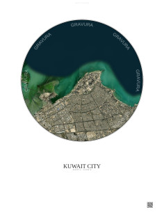 Affiche Kuwait City – Poster vue satellite 10km Couleur | Gravura – Fond clair