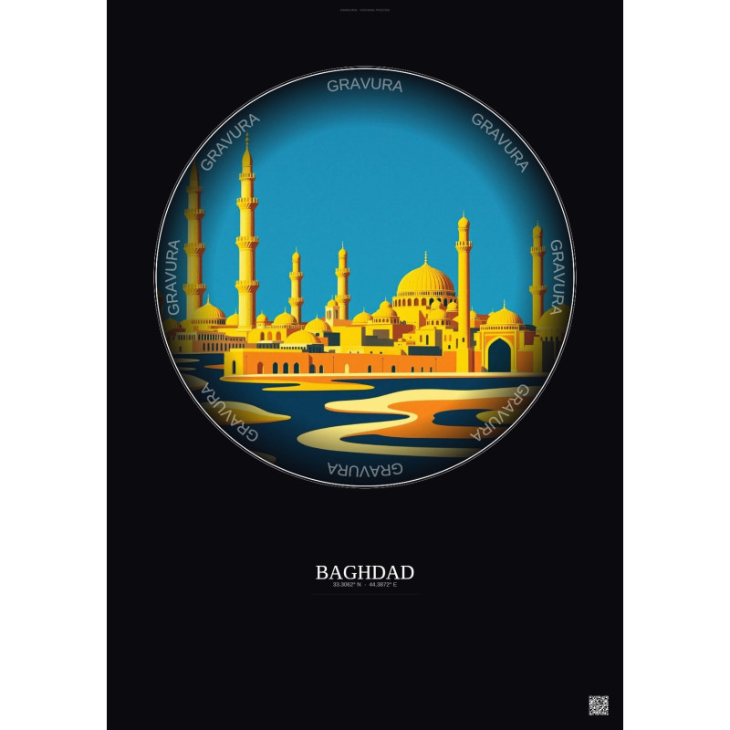 Affiche Baghdad – Poster illustration vintage – Baghdad | Gravura – Fond foncé