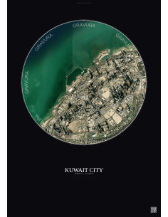 Affiche Kuwait City – Poster vue satellite 2.5km Couleur | Gravura – Fond foncé