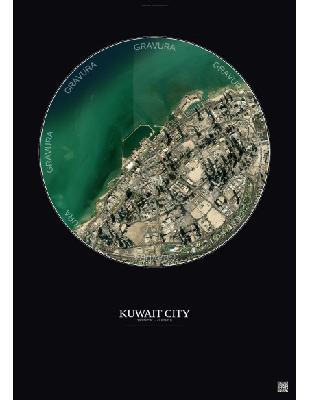 Affiche Kuwait City – Poster vue satellite 2.5km Couleur | Gravura – Fond foncé