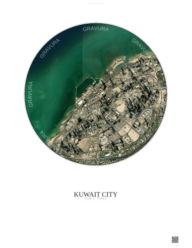 Kuwait City Satellite View Poster 2.5km Color | Gravura – Light background