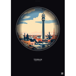 Affiche Tehran – Poster illustration vintage – Milad Tower | Gravura – Fond foncé