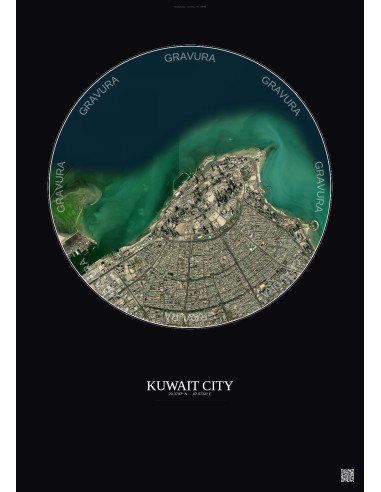 Affiche Kuwait City – Poster vue satellite 6km Couleur | Gravura – Fond foncé