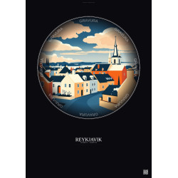 Affiche Reykjavik – Poster illustration vintage – Historic Old Town Of Reykjavik | Gravura – Fond foncé