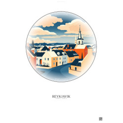 Affiche Reykjavik – Poster illustration vintage – Historic Old Town Of Reykjavik | Gravura – Fond clair