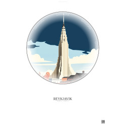 Affiche Reykjavik – Poster illustration vintage – Most Iconic Landmark Of Reykjavik | Gravura – Fond clair