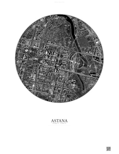 Affiche Astana – Poster vue satellite 2.5km N&B | Gravura – Fond clair