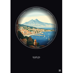 Affiche Naples – Poster illustration vintage – Napoli | Gravura – Fond foncé