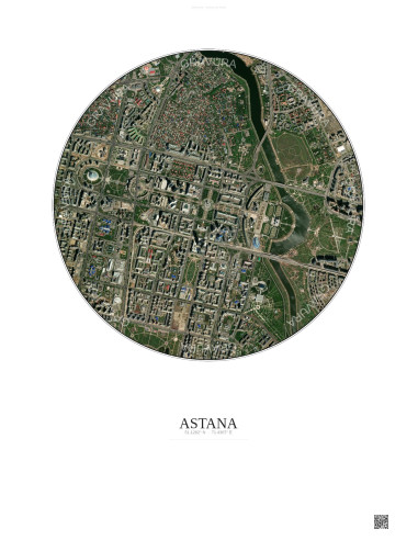Astana Satellite View Poster 2.5km Color | Gravura – Light background