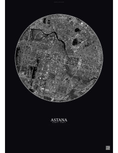 Affiche Astana – Poster vue satellite 6km N&B | Gravura – Fond foncé