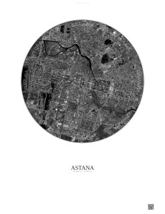 Affiche Astana – Poster vue satellite 6km N&B | Gravura – Fond clair