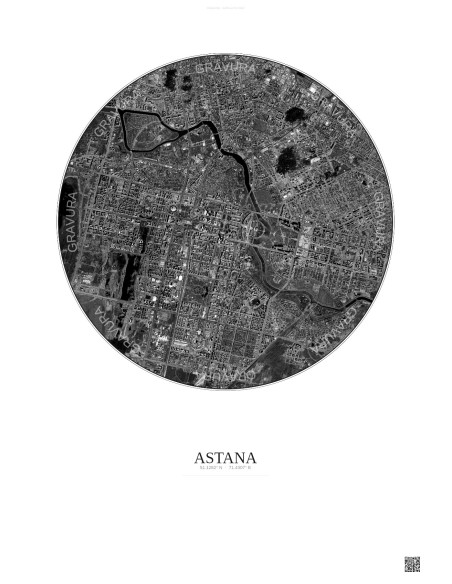 Astana Satellite View Poster 6km B&W | Gravura – Light background