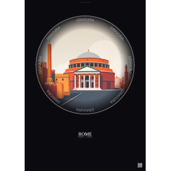 Affiche Rome – Poster illustration vintage – Pantheon | Gravura – Fond foncé