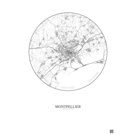 Affiche Montpellier – Poster carte de ville 20km | Gravura – Fond clair