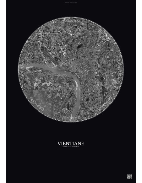 Vientiane Satellite View Poster 10km B&W | Gravura – Dark background