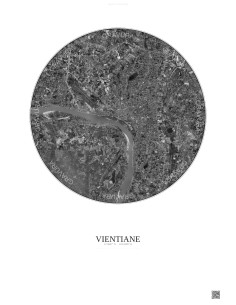 Affiche Vientiane – Poster vue satellite 10km N&B | Gravura – Fond clair