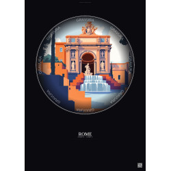 Affiche Rome – Poster illustration vintage – Trevi Fountain | Gravura – Fond foncé