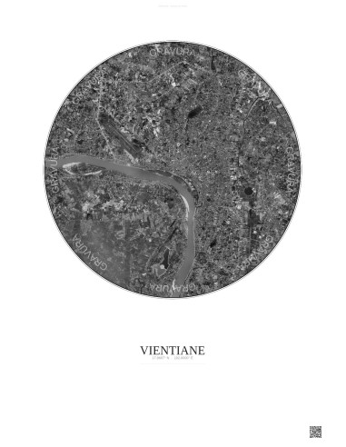 Affiche Vientiane – Poster vue satellite 10km N&B | Gravura – Fond clair