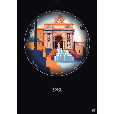 Affiche Rome – Poster illustration vintage – Trevi Fountain | Gravura – Fond foncé