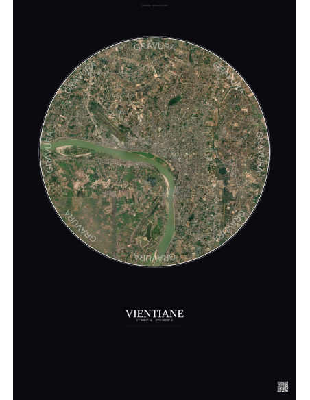 Affiche Vientiane – Poster vue satellite 10km Couleur | Gravura – Fond foncé