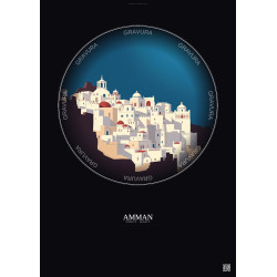 Affiche Amman – Poster illustration vintage – Amman | Gravura – Fond foncé