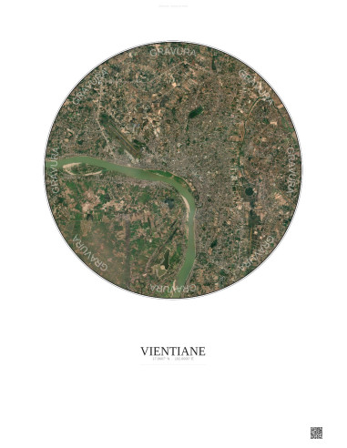 Affiche Vientiane – Poster vue satellite 10km Couleur | Gravura – Fond clair