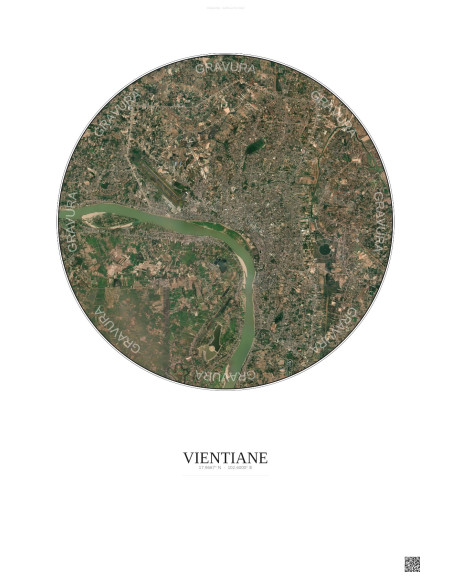 Affiche Vientiane – Poster vue satellite 10km Couleur | Gravura – Fond clair