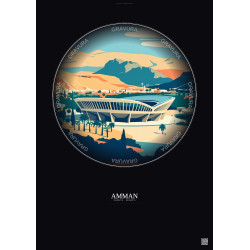 Affiche Amman – Poster illustration vintage – Amman International Stadium | Gravura – Fond foncé
