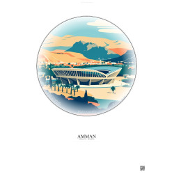 Affiche Amman – Poster illustration vintage – Amman International Stadium | Gravura – Fond clair