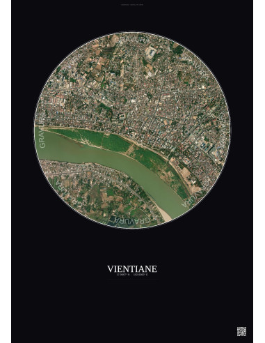Affiche Vientiane – Poster vue satellite 2.5km Couleur | Gravura – Fond foncé