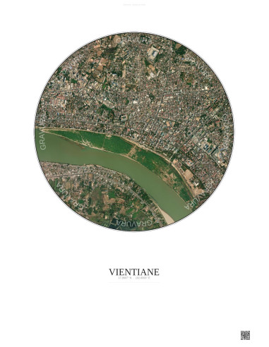Affiche Vientiane – Poster vue satellite 2.5km Couleur | Gravura – Fond clair