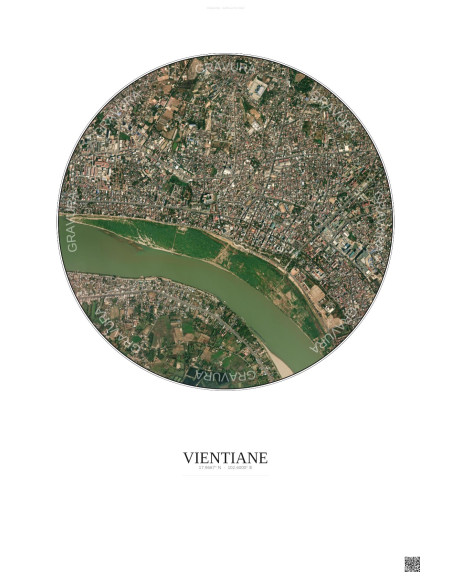 Affiche Vientiane – Poster vue satellite 2.5km Couleur | Gravura – Fond clair