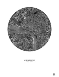Affiche Vientiane – Poster vue satellite 6km N&B | Gravura – Fond clair