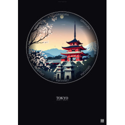 Affiche Tokyo – Poster illustration vintage – Senso Ji Temple | Gravura – Fond foncé