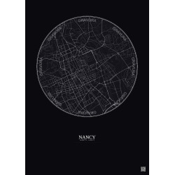 Affiche Nancy – Poster carte de ville 2.5km | Gravura – Fond foncé