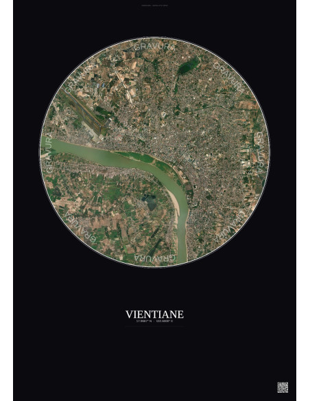 Affiche Vientiane – Poster vue satellite 6km Couleur | Gravura – Fond foncé