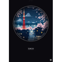 Affiche Tokyo – Poster illustration vintage – Tokyo Tower | Gravura – Fond foncé