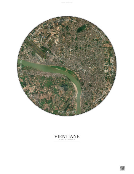 Affiche Vientiane – Poster vue satellite 6km Couleur | Gravura – Fond clair